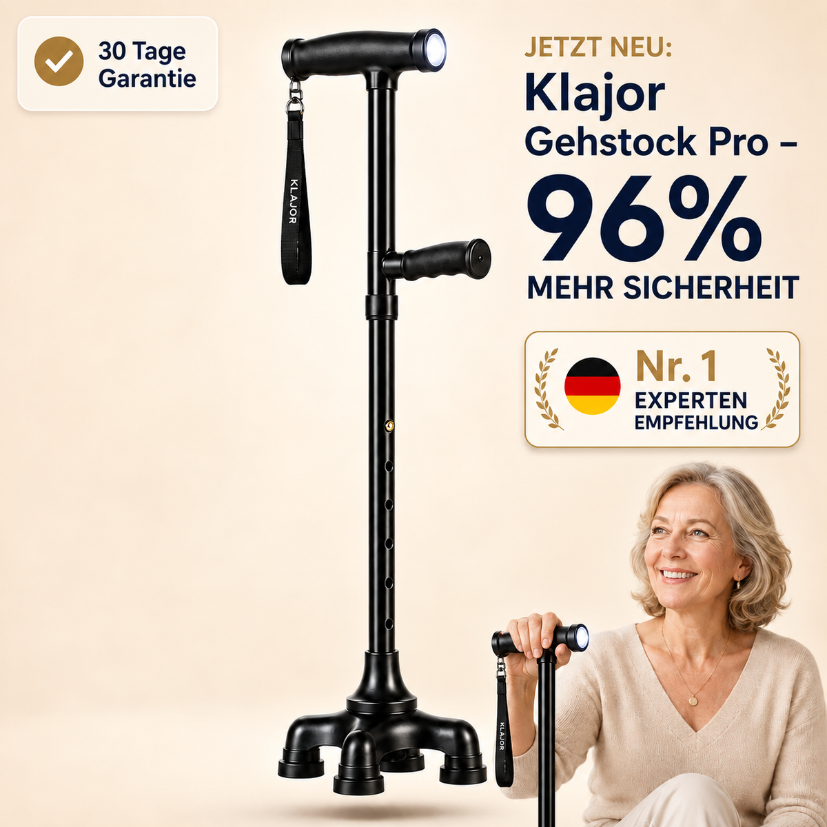 Gehstock mit LED – sicherer unterwegs