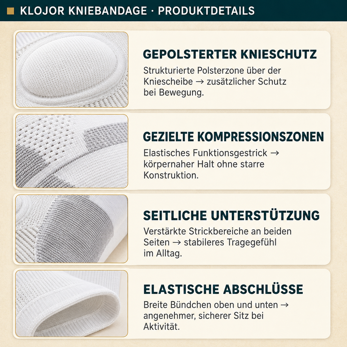 Kniebandage Klajor – Halt im Alltag