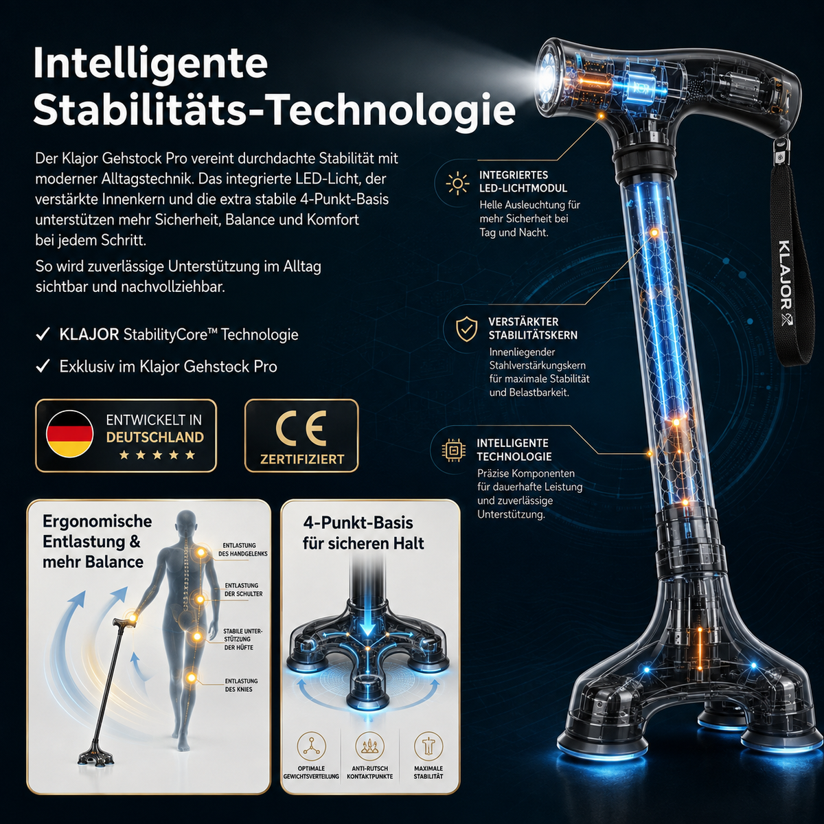 Gehstock mit LED – sicherer unterwegs