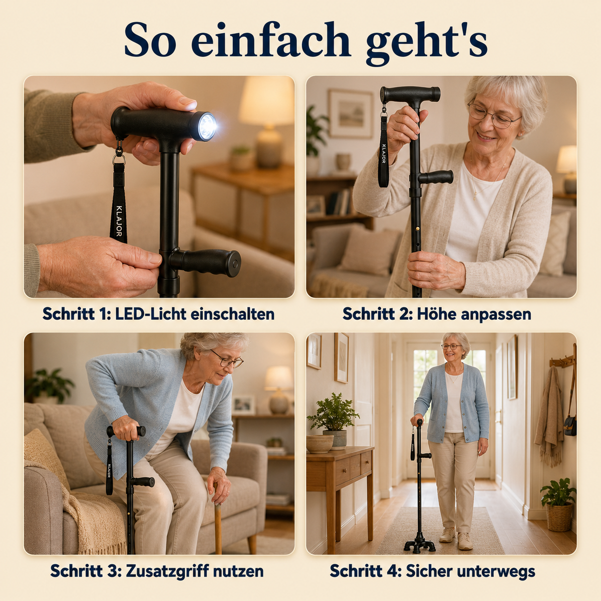 Gehstock mit LED – sicherer unterwegs