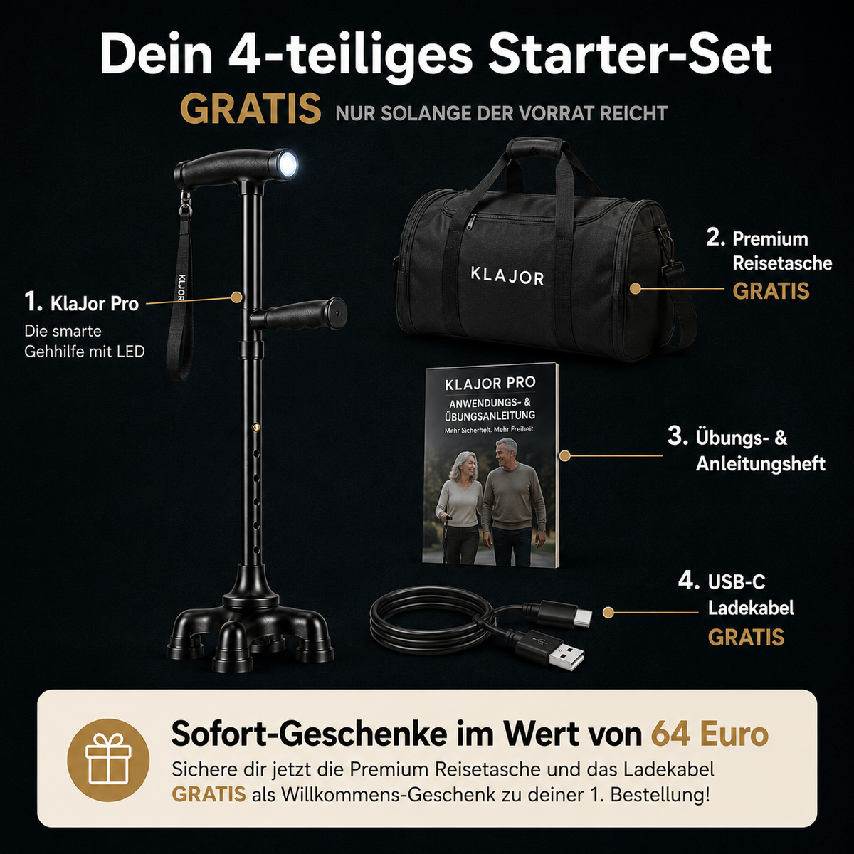 Gehstock mit LED – sicherer unterwegs